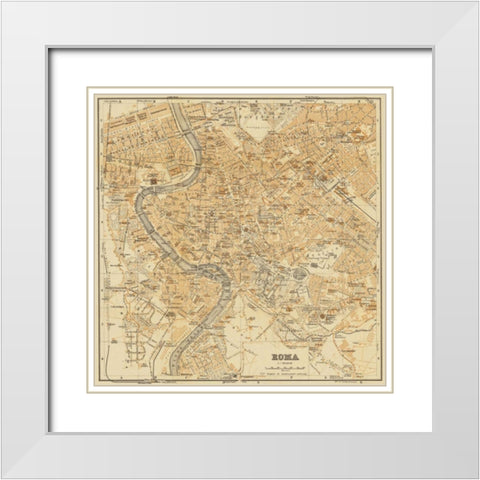 Mapa di Roma 1898 White Modern Wood Framed Art Print with Double Matting by Fiore, Lorenzo