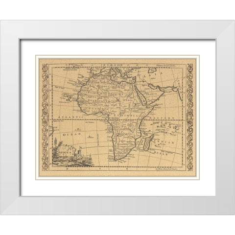 Africa 1800 White Modern Wood Framed Art Print with Double Matting by World Map
