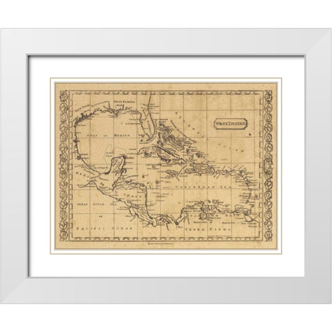 West Indies 1806 White Modern Wood Framed Art Print with Double Matting by World Map
