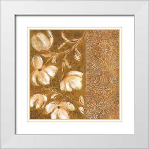 Bukara Paisley II White Modern Wood Framed Art Print with Double Matting by King, Michael