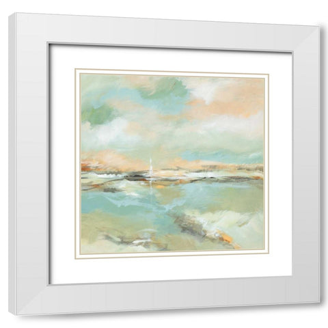 Waterline I White Modern Wood Framed Art Print with Double Matting by King, Michael