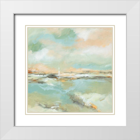 Waterline I White Modern Wood Framed Art Print with Double Matting by King, Michael