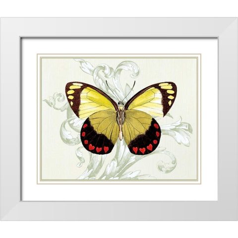Butterfly Theme II White Modern Wood Framed Art Print with Double Matting by Davies, Susan