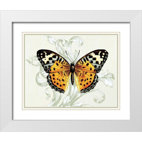 Butterfly Theme IV White Modern Wood Framed Art Print with Double Matting by Davies, Susan