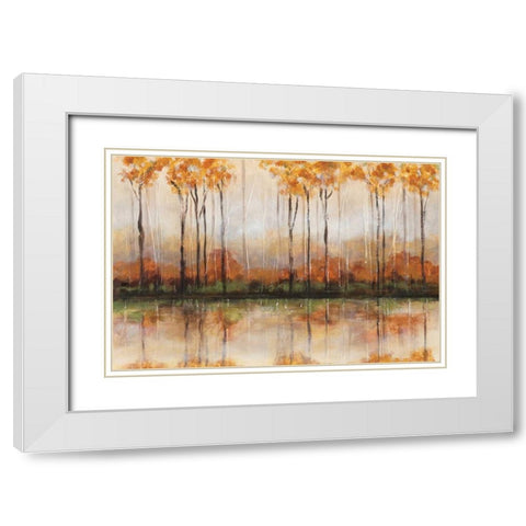 Treeline White Modern Wood Framed Art Print with Double Matting by King, Michael
