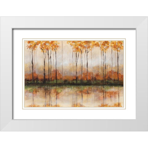 Treeline White Modern Wood Framed Art Print with Double Matting by King, Michael