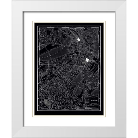 Boston 1895 White Modern Wood Framed Art Print with Double Matting by Vintage Map, 1895