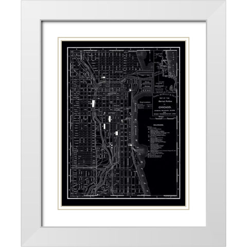 Chicago 1895 White Modern Wood Framed Art Print with Double Matting by Vintage Map, 1895