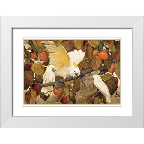 Persimmons and Cockatoos White Modern Wood Framed Art Print with Double Matting by Botke, Jesse Arms