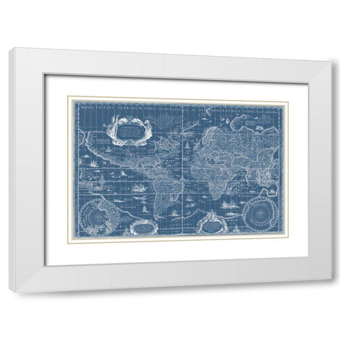 Blueprint World Map White Modern Wood Framed Art Print with Double Matting by Blaeu, Willem