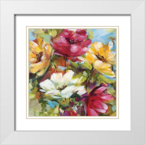 Lilys Garden I White Modern Wood Framed Art Print with Double Matting by King, Michael