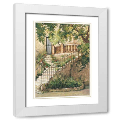 Courtyard in Provence White Modern Wood Framed Art Print with Double Matting by Duvall, Roger