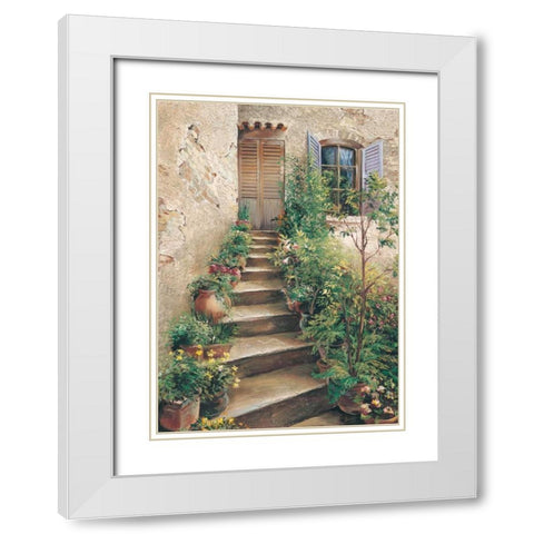Stairway in Provence White Modern Wood Framed Art Print with Double Matting by Duvall, Roger