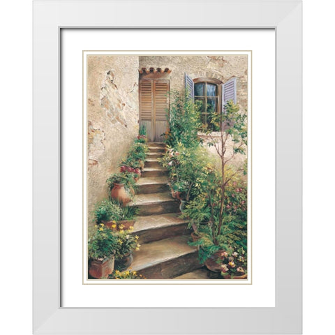 Stairway in Provence White Modern Wood Framed Art Print with Double Matting by Duvall, Roger
