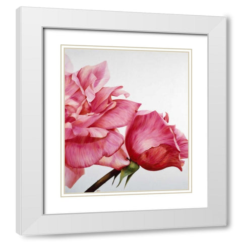 Pink Twin II White Modern Wood Framed Art Print with Double Matting by Poelstra-Holzhaus, Yvonne