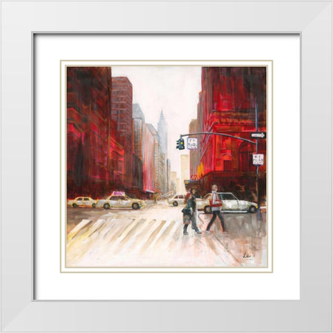 Red Fusion IV White Modern Wood Framed Art Print with Double Matting by Luc