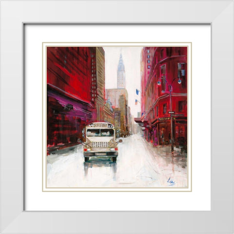 Red Fusion VI White Modern Wood Framed Art Print with Double Matting by Luc