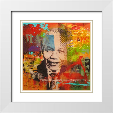 Mandela White Modern Wood Framed Art Print with Double Matting by Baker, Micha