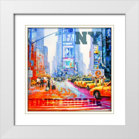 NY  Times Square White Modern Wood Framed Art Print with Double Matting by Luc