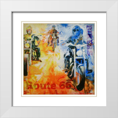Route 66 White Modern Wood Framed Art Print with Double Matting by Luc