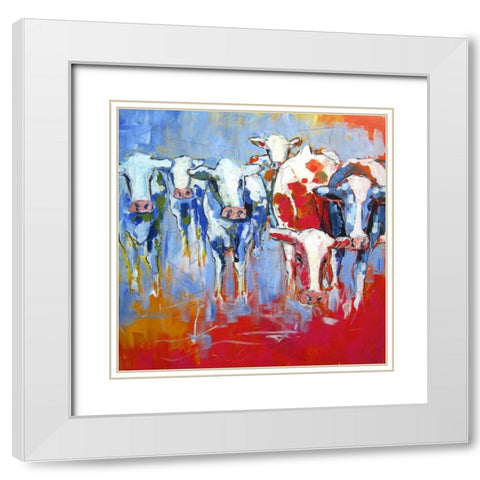 Cows White Modern Wood Framed Art Print with Double Matting by Luc