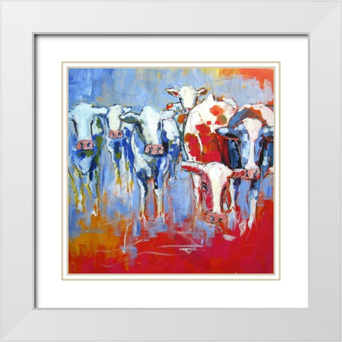 Cows White Modern Wood Framed Art Print with Double Matting by Luc