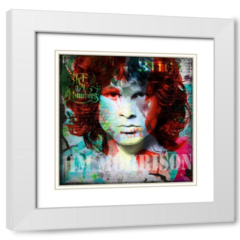 Jim Morrison White Modern Wood Framed Art Print with Double Matting by Baker, Micha