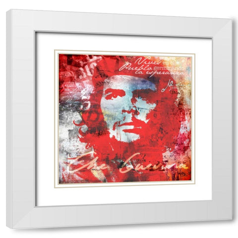 Che White Modern Wood Framed Art Print with Double Matting by Baker, Micha