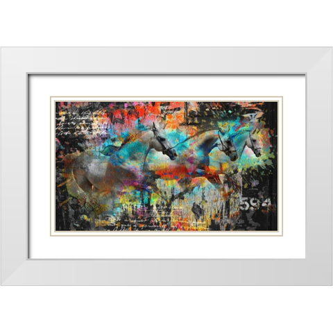 Horses White Modern Wood Framed Art Print with Double Matting by Baker, Micha
