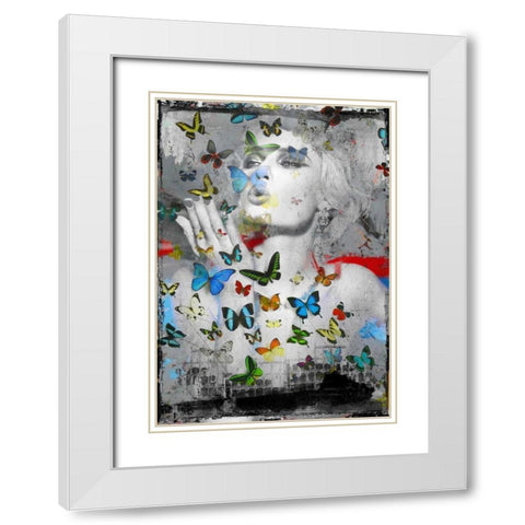 Butterfly White Modern Wood Framed Art Print with Double Matting by Baker, Micha