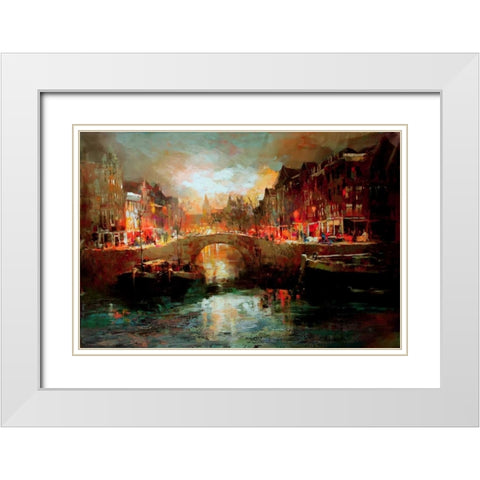 Dutch city scene White Modern Wood Framed Art Print with Double Matting by Haenraets, Willem