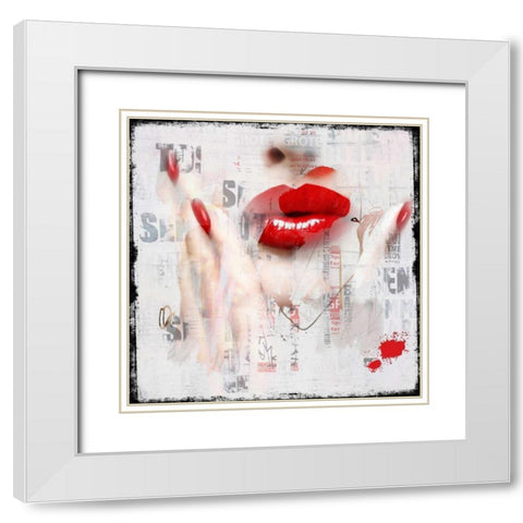 Red Lips White Modern Wood Framed Art Print with Double Matting by Baker, Micha
