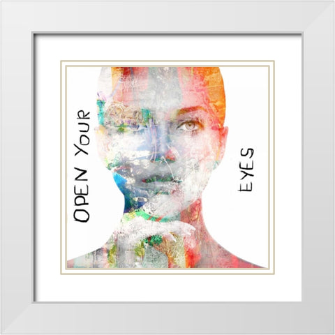 Open your Eyes White Modern Wood Framed Art Print with Double Matting by Baker, Micha