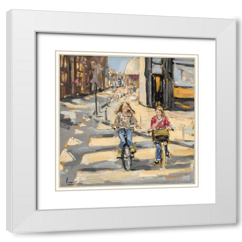 Kids on bikes White Modern Wood Framed Art Print with Double Matting by Laceur, Nicole