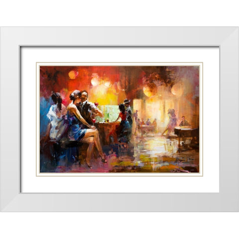 At the bar White Modern Wood Framed Art Print with Double Matting by Haenraets, Willem