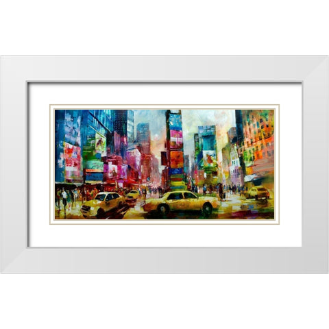 Taxi NY White Modern Wood Framed Art Print with Double Matting by Haenraets, Willem