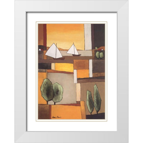 Two Boats II White Modern Wood Framed Art Print with Double Matting by Paus, Hans