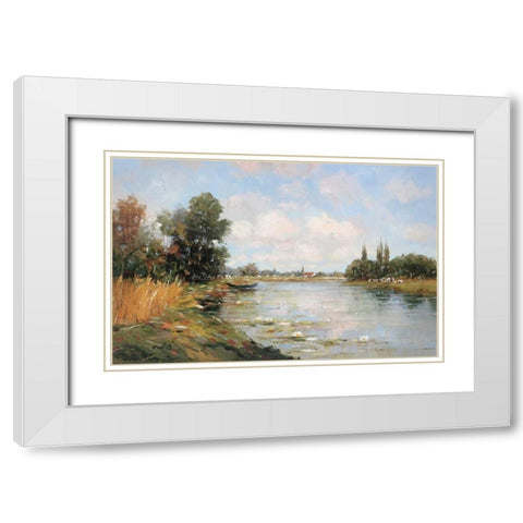 Aan de Waterkant I White Modern Wood Framed Art Print with Double Matting by De Haan, Rob