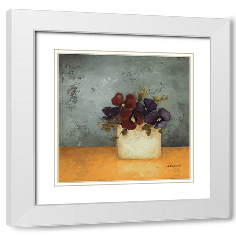 Pansies II White Modern Wood Framed Art Print with Double Matting by Vaskebova, Anouska