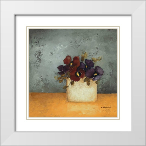 Pansies II White Modern Wood Framed Art Print with Double Matting by Vaskebova, Anouska