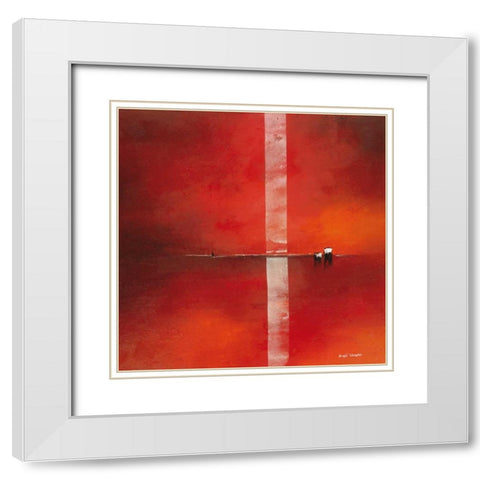 Deep red I White Modern Wood Framed Art Print with Double Matting by Schrooten, Andre