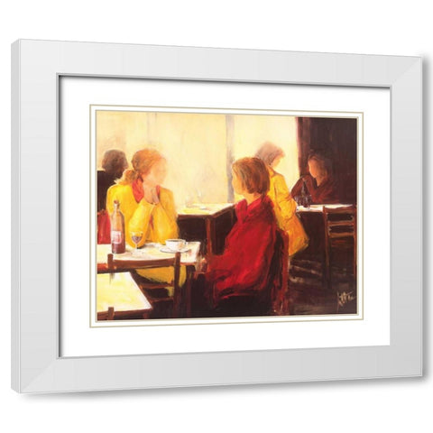A good conversation I White Modern Wood Framed Art Print with Double Matting by Roseboom, Jettie