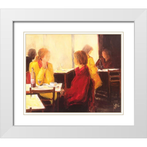 A good conversation I White Modern Wood Framed Art Print with Double Matting by Roseboom, Jettie