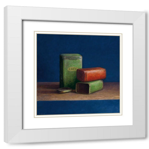 Tin boxes II White Modern Wood Framed Art Print with Double Matting by van Riswick, Jos