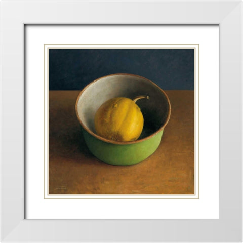 Green bowl I White Modern Wood Framed Art Print with Double Matting by van Riswick, Jos