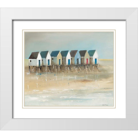Beach cabins I White Modern Wood Framed Art Print with Double Matting by Jauneau, Jean