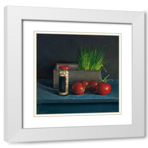 Still Live with Tomato White Modern Wood Framed Art Print with Double Matting by van Riswick, Jos