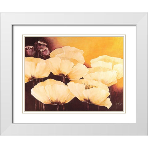 Yellow Poppies I White Modern Wood Framed Art Print with Double Matting by Roseboom, Jettie