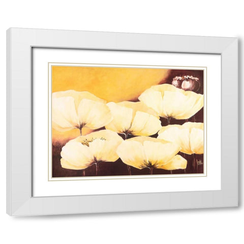 Yellow Poppies II White Modern Wood Framed Art Print with Double Matting by Roseboom, Jettie