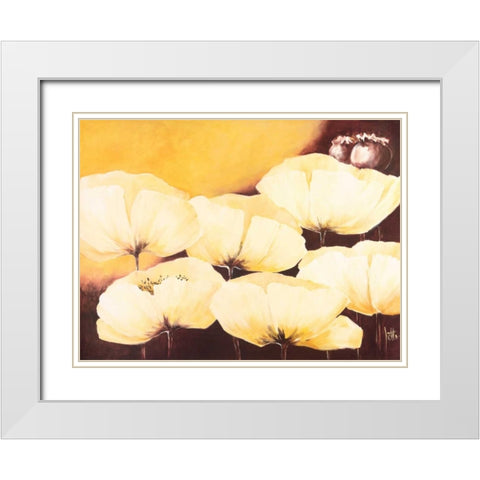 Yellow Poppies II White Modern Wood Framed Art Print with Double Matting by Roseboom, Jettie